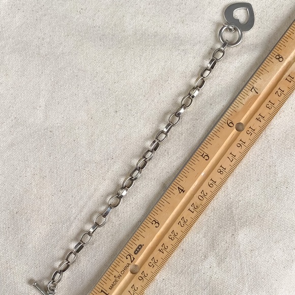 925 Sterling Silver Heart Cutout Toggle Bracelet • Chunky Chain Y2K - Picture 4 of 5